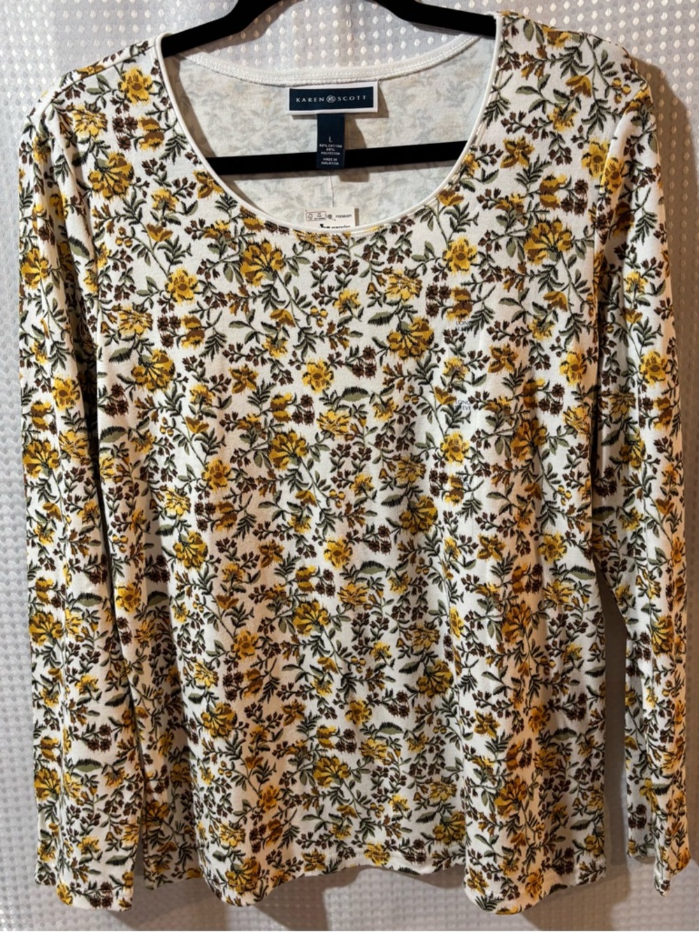 NWT Karen Scott L Yellow Floral Long Sleeve Top